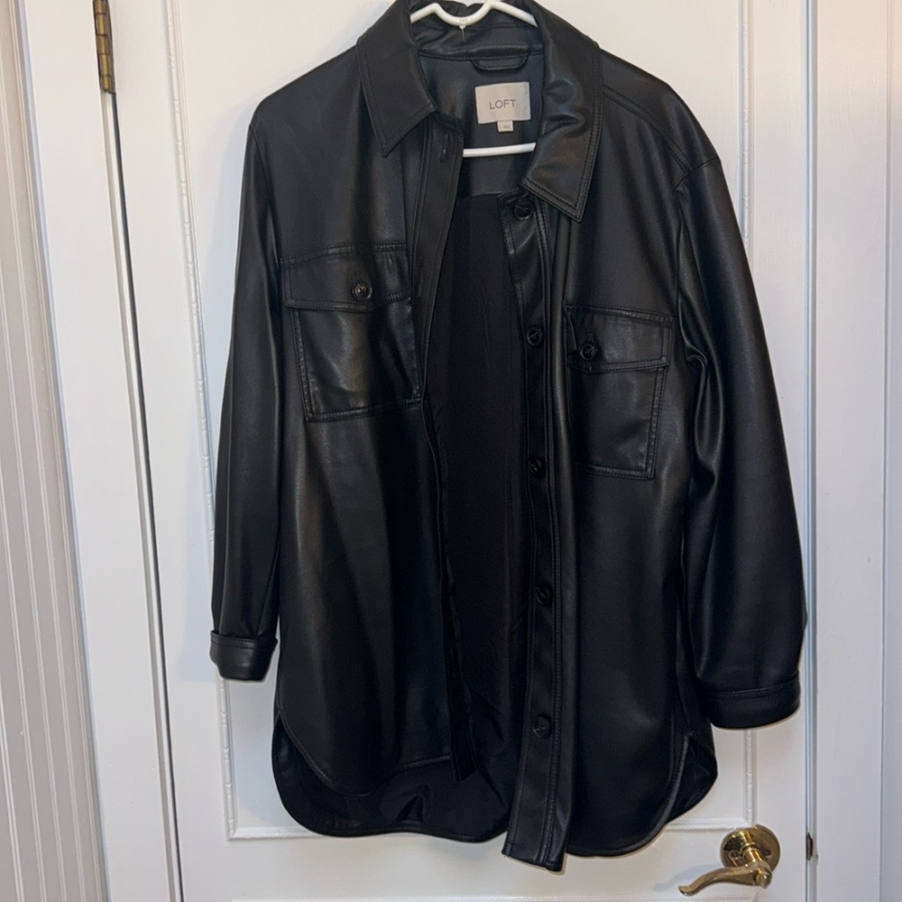 Loft Black Faux Shirt Style Leather Jacket Excellent Condition
